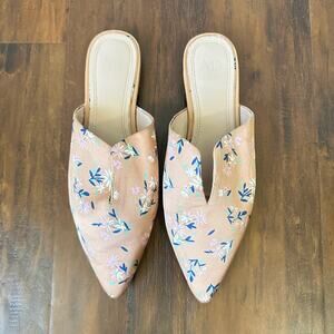 A.D & DAUGHTERS Hollema Mules Nude Floral Leather Slip On Slide